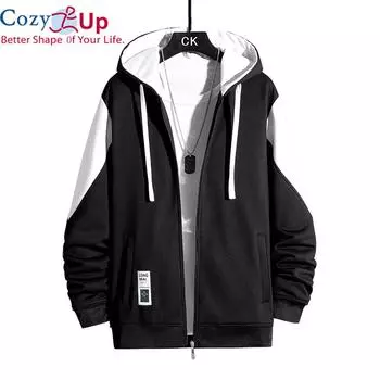 Уютные весенне-осенние новые повседневные толстовки для мужчин, Япония, Харадзюку, с принтом на молнии, свободный крой, модные спортивные кардиганы, толстовки для мужчин M чёрный