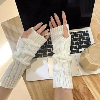 Уютные вязаные перчатки без пальцев — мягкие, теплые рукава для женщин | Ветрозащитные и эластичные | Идеально подходят для осенне-зимних прогулок One Size Fits All белый