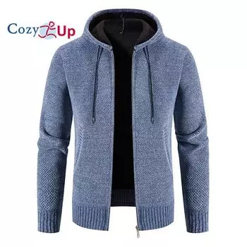 Уютные вязаные зимние куртки с капюшоном, повседневный мужской флисовый утепленный удобный свитер M бежевый