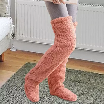 Уютные высокие носки с плюшевыми гетрами для комфорта зимой синий