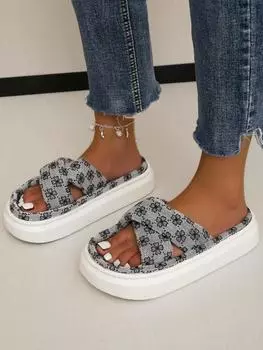 Уютные женские тапочки на платформе, летние туфли на плоской подошве с открытым носком для женщин, повседневные шлепанцы, женские тапочки для улицы, женские сандалии 36