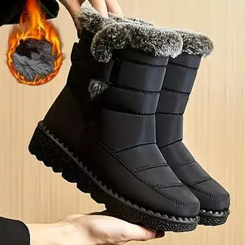 Уютные женские зимние ботинки для снега - толстая подошва, теплые полусапожки с флисовой подкладкой и круглым носком 36 чёрный