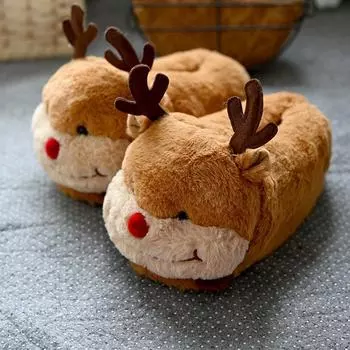 Уютные зимние хлопковые тапочки: Мягкая игрушка «Лось и тигр» для пар — теплая и удобная домашняя одежда для мужчин и женщин Pig, One size (36-41) розовый