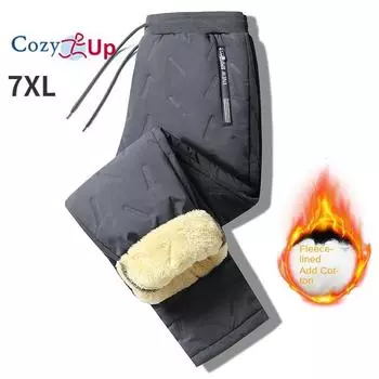 Уютные зимние карманы на молнии, утепленные флисовые спортивные штаны, мужские бегуны, черные, серые пуховые хлопковые теплые брюки, мужские водонепроницаемые термобрюки 7XL L чёрный