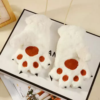 Уютные зимние перчатки с милым животным дизайном для холодной погоды белый