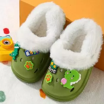 Уютные зимние тапочки для мальчиков и девочек с героями мультфильмов, теплые нескользящие домашние тапочки с флисовой подкладкой 24-25 чёрный