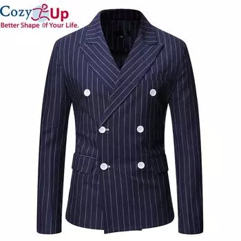 Уютный черный полосатый мужской пиджак, модный двубортный мужской костюм, куртка, пальто, повседневный деловой костюм-смокинг, Homme Casaco Masculino