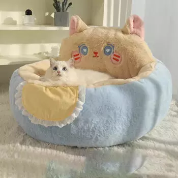 Уютный домик для кошек на зиму с мягкой подушкой и декоративным дизайном S and brown