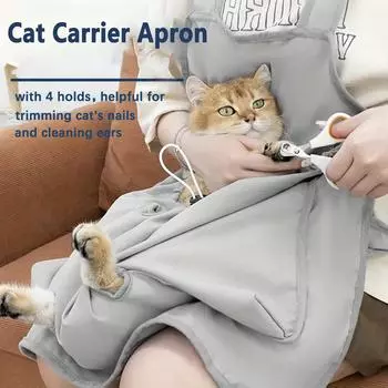 Уютный фартук для переноски кошек, зимний плюшевый фартук для ухода за кошками с отверстиями для использования в помещении и на улице - подвесная сумка для переноски и сна L серый