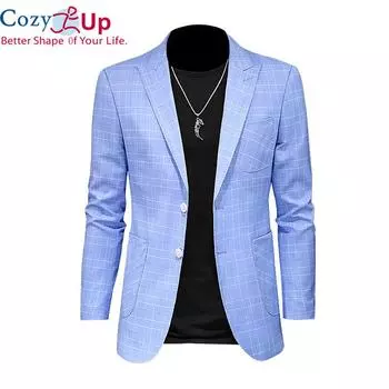 Уютный голубой клетчатый пиджак для мужчин, облегающий костюм Homme Mariage Jaquetas Homens Terno Masculino, повседневный деловой пиджак S светло-синий
