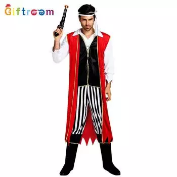 Уютный и модный пиратский костюм унисекс для Хэллоуина с богатым плащом красного цвета