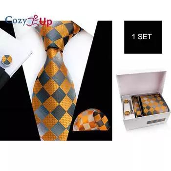 Уютный комплект мужских галстуков с нагрудной квадратной запонкой и зажимом для галстука | Галстук-платок в подарочной упаковке на свадьбу 57.48x3.15x1.38 inch