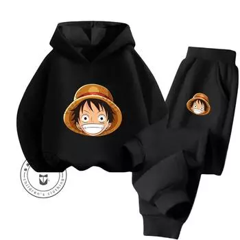 Уютный комплект ONE PIECE Loungewear с теплыми капюшонами и милой графикой, идеально подходящий для ленивых дней дома, осенне-зимний детский комплект с капюшоном 100