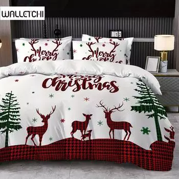 Уютный комплект пододеяльников с рождественским оленем из мягкого дышащего полиэстера для всех сезонов, в комплект входят пододеяльник, наволочки, одеяло 135X200cm