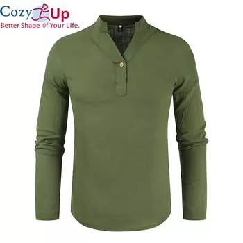 Уютный модный пуловер на пуговицах с v-образным вырезом, платье-рубашка, мужская весна-лето, льняные дышащие однотонные мужские рубашки с длинными рукавами, сорочка Homme M армия зеленый