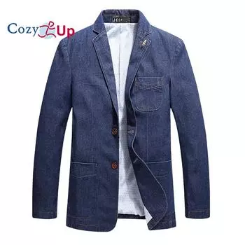 Уютный мужской деловой повседневный тонкий джинсовый пиджак с лацканами, костюмы, пальто M чёрный