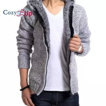 Уютный мужской флисовый толстый свитер с капюшоном, повседневный вязаный кардиган, куртка