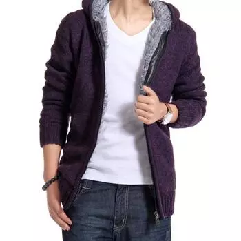 Уютный мужской флисовый толстый свитер с капюшоном, повседневный вязаный кардиган, куртка M синий