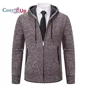 Уютный мужской кардиган с длинными рукавами, повседневная уличная одежда, мягкая вязаная толстовка с капюшоном, термостойкая флисовая толстовка на молнии с капюшоном M коричневый