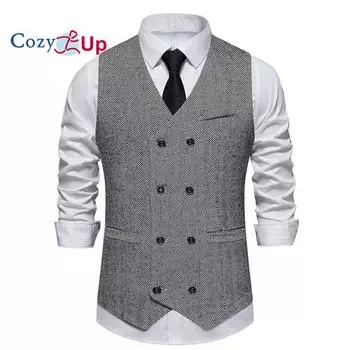 Уютный мужской классический шерстяной твидовый костюм, жилет, повседневная куртка без рукавов, жилет с рисунком «елочка» для смокингов S бежевый