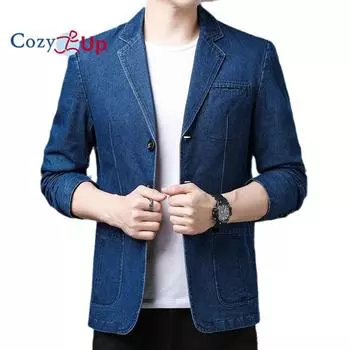 Уютный мужской классический зубчатый воротник с 3 пуговицами, винтажный воротник с этикеткой, джинсовая джинсовая куртка, плащ M синий