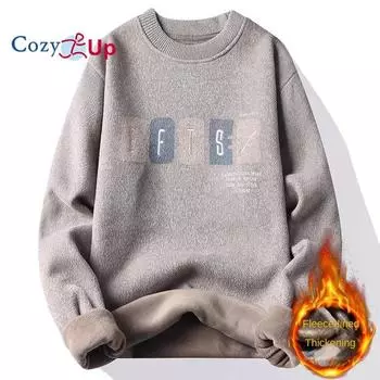 Уютный мужской плюшевый и утолщенный вышитый теплый свитер для улицы M чёрный