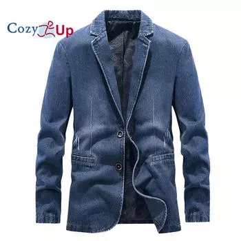 Уютный мужской повседневный джинсовый пиджак с 2 пуговицами, джинсовый пиджак с тонкими лацканами M чёрный