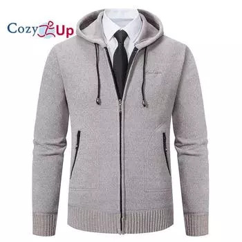 Уютный мужской повседневный кардиган с капюшоном, свитера, облегающий толстый вязаный свитер на молнии, зимне-осенние куртки, пальто с карманами M чёрный