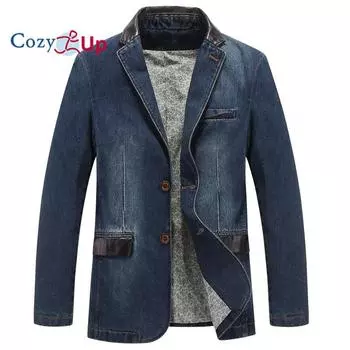 Уютный мужской повседневный тонкий джинсовый пиджак с двумя пуговицами, деловой пиджак, спортивное пальто M синий
