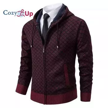 Уютный мужской повседневный тонкий кардиган с капюшоном и полной молнией, свитер на осень и зиму, простой M красный