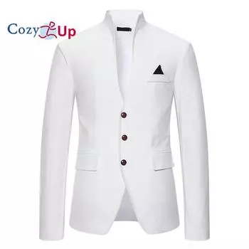 Уютный мужской повседневный тонкий костюм с воротником-стойкой и цветными блоками для свадьбы M белый