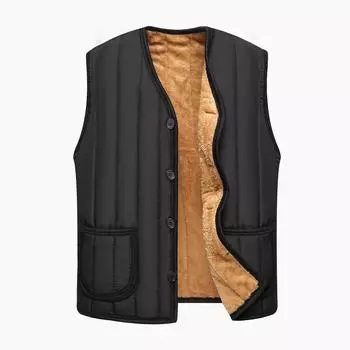 Уютный мужской повседневный жилет из бархата на осень и зиму, большой размер, теплый жилет для пап XL чёрный