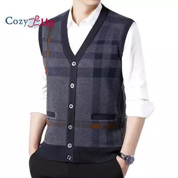 Уютный мужской свитер без рукавов, жилет с v-образным вырезом, повседневный вязаный кардиган на пуговицах, жилет M красный