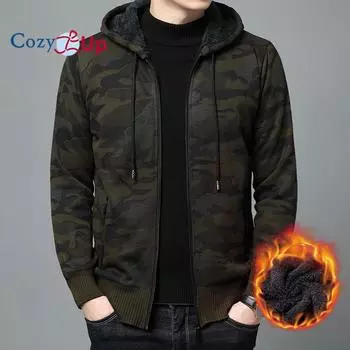 Уютный мужской свитер, флисовый кардиган, зимние мужские свитера с капюшоном, куртка, мужской камуфляжный толстый теплый свитер M серый