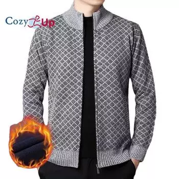 Уютный мужской свитер-кардиган на молнии с воротником-стойкой, облегающий повседневный вязаный свитер с 2 передними карманами L темно серый