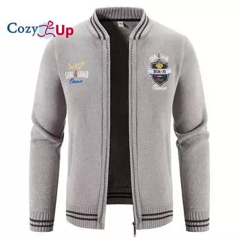 Уютный мужской свитер Кардиган Свитер на молнии Свитер Куртка Ребристая вязаная молния Сплошной цвет Воротник-стойка Повседневная повседневная одежда Одежда Зима L темно-синий