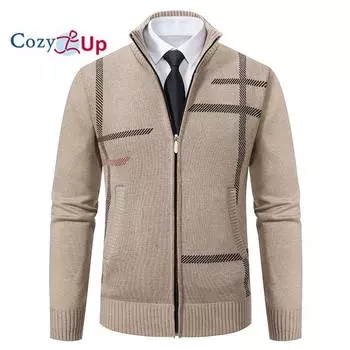 Уютный мужской свитер Кардиган Свитер в рубчик Обычный вязаный воротник-стойка Разминка Современный Современный повседневная одежда Одежда для выхода в свет M бежевый