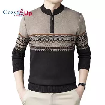 Уютный мужской свитер на молнии, повседневный полосатый пуловер, свитера-поло, осенне-зимние толстовки M красный