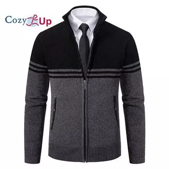 Уютный мужской свитер, полосатый пуловер на молнии 1/4, осень-зима, толстовки-поло с цветными блоками M серый