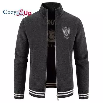 Уютный мужской свитер с длинными рукавами, новый вышитый тонкий воротник-стойка плюс флисовый трикотаж M бежевый