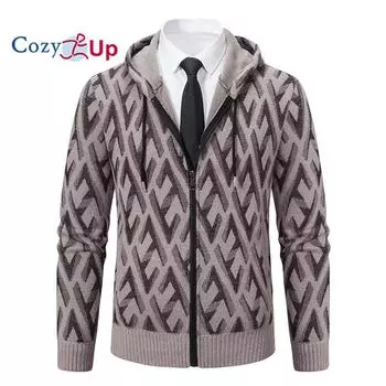 Уютный мужской свитер с капюшоном, тонкий жаккардовый толстый пиджак M чёрный