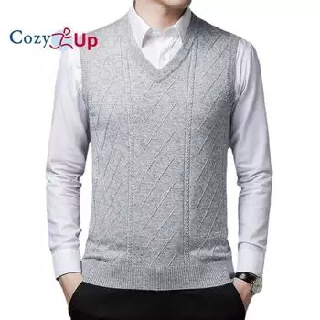 Уютный мужской свитер, жилет, пуловер без рукавов с V-образным вырезом, трикотажные свитера с резинкой по краю M серый