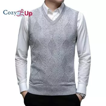Уютный мужской свитер, жилет с V-образным вырезом, облегающий повседневный витой вязаный пуловер без рукавов, свитер M красный