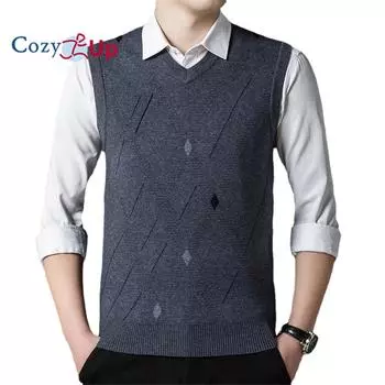 Уютный мужской трикотажный жилет без рукавов, повседневный пуловер с v-образным вырезом, вязаный свитер M хаки