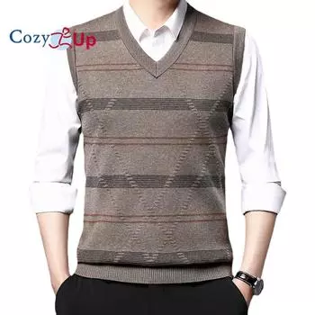 Уютный мужской утепленный жилет с v-образным вырезом, вязаный жаккардовый жилет, топ без рукавов M темно-синий