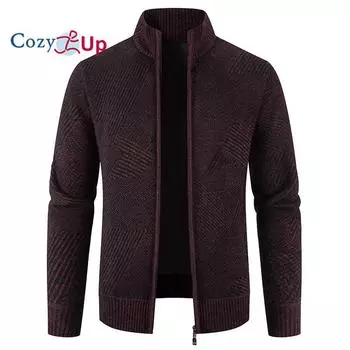 Уютный мужской вязаный кардиган с длинными рукавами, приталенный толстый свитер с геометрическим рисунком M темно-синий