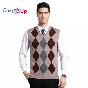 Уютный мужской вязаный свитер с v-образным вырезом, жилет в клетку в стиле преппи, укороченный трикотаж без рукавов, майка M красный