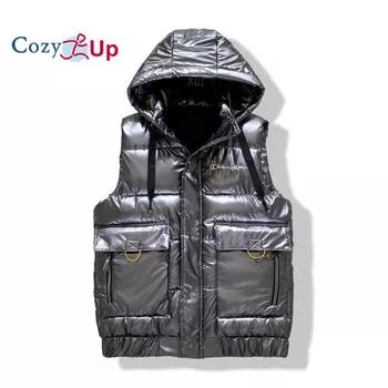 Уютный мужской жилет-пуховик с капюшоном и мягкой подкладкой, толстая верхняя одежда из софтшелла, жилет для путешествий, пеших прогулок M чёрный