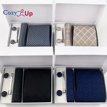 Уютный набор из 5 предметов, мужские галстуки с узором Пейсли, включая галстук, квадратный шарф, манжеты, зажим для галстука, подарочная коробка