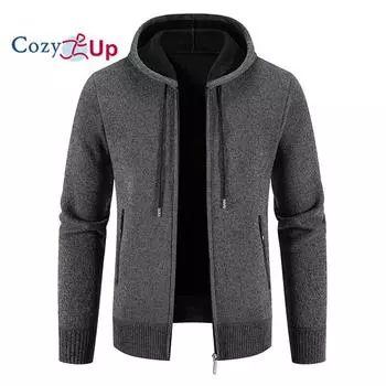 Уютный новый мужской свитер с капюшоном из флиса, теплый вязаный однотонный повседневный и удобный L темно серый